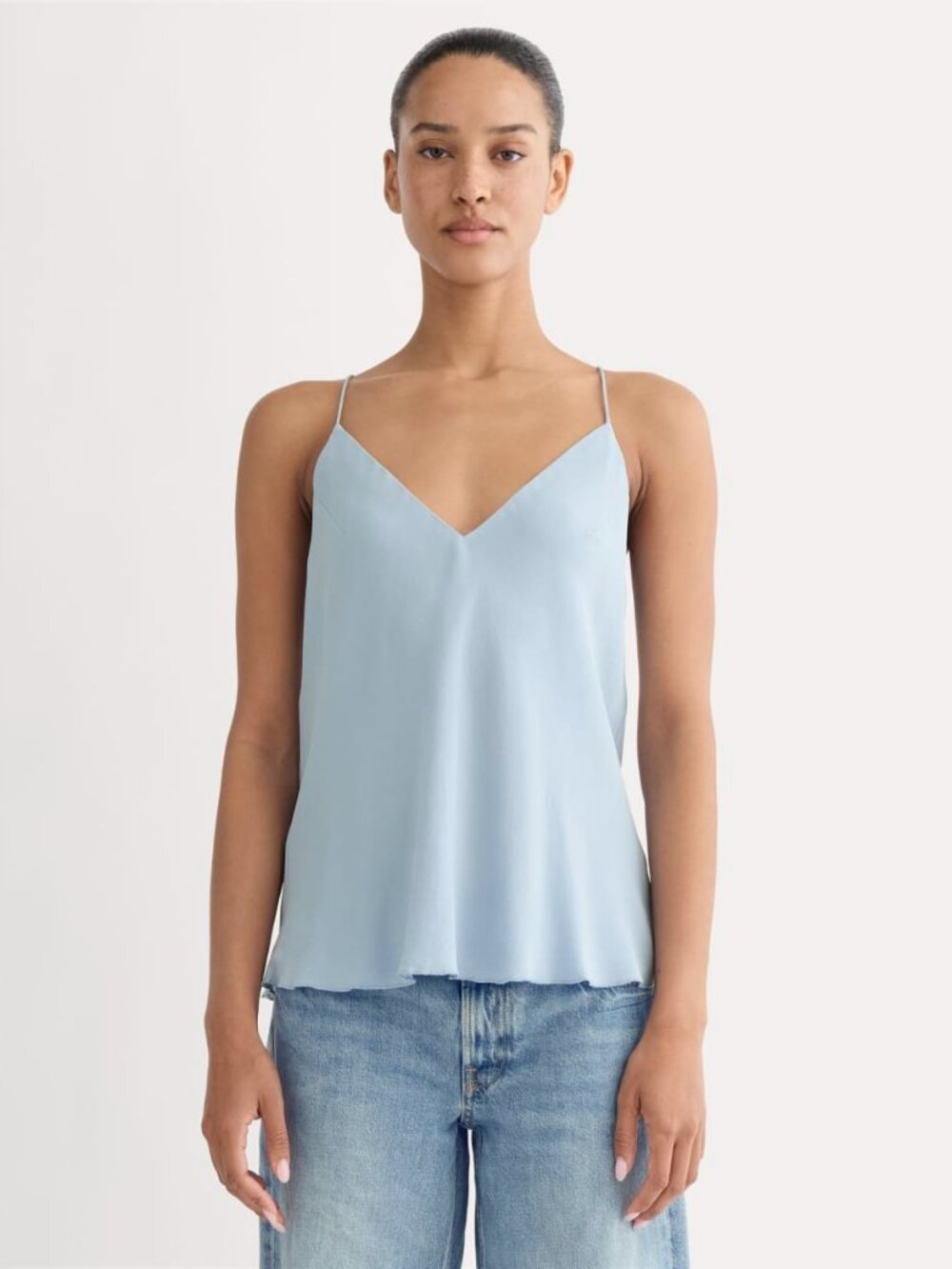 Everlane Tie-Back Cami in Washable Silk - Soft Blue - 6 - NWT